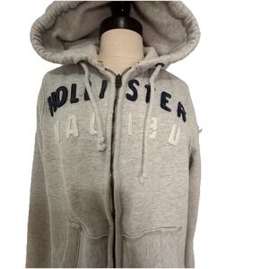 Y2K Hollister Sherpa‎ Lined Hoodie Hooded Sweatshirt Light Gray Women's Size M